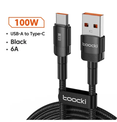 USB-C naar USB-A Nylon Oplaadkabel 3M Zwart