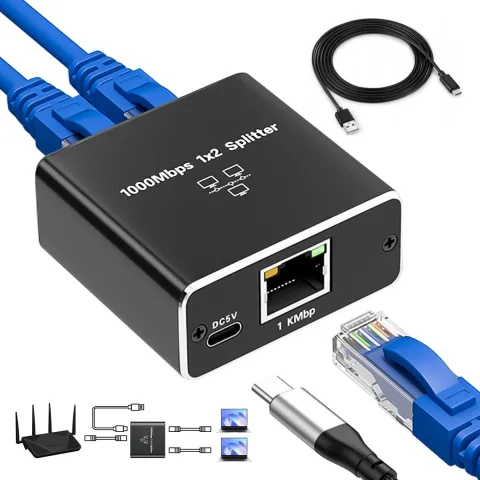 Gigabit Ethernet Splitter 1 tot 2 Netwerk Uitbreiding