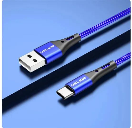 USB-C naar USB-A Nylon Oplaadkabel 1M Blauw