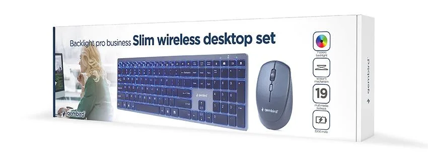 Gembird Backlight Pro Business Slim Draadloze Desktopset VS Layout Zwart