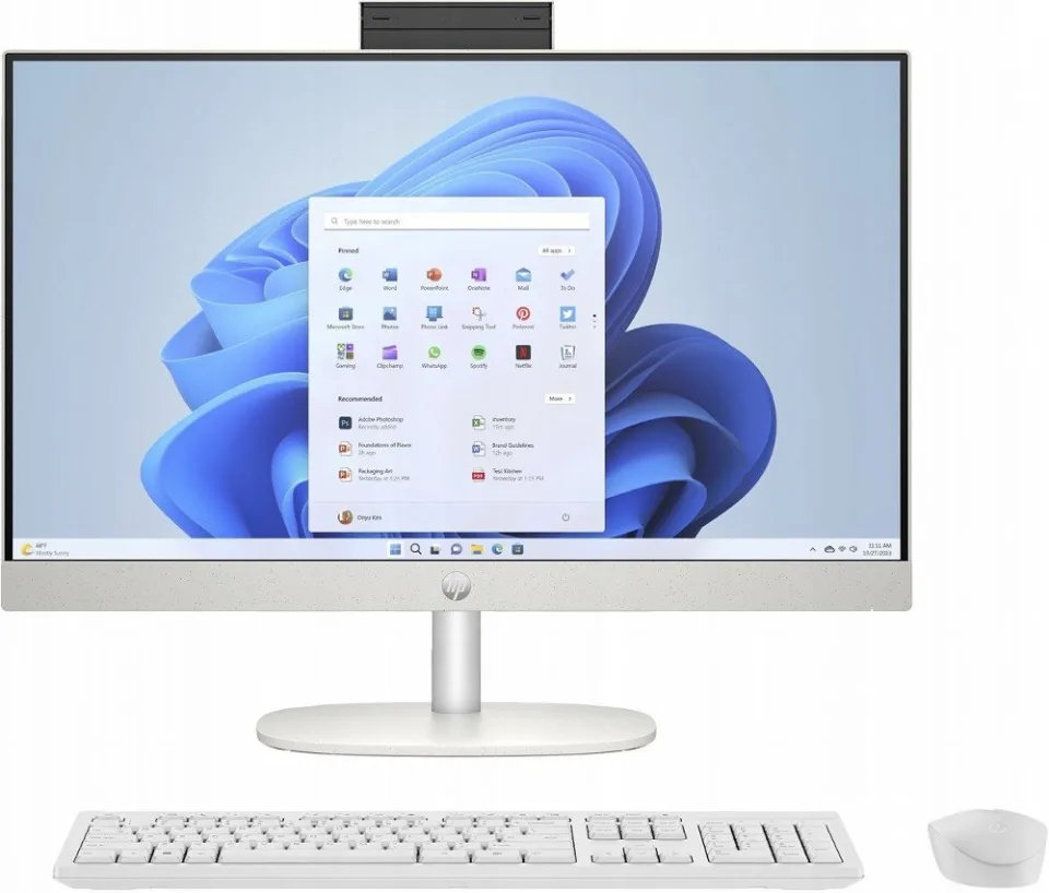 HP All-in-One | 24'' Full HD IPS | AMD Ryzen 3 7320U | 8GB DDR5 | 512GB SSD | IR Camera | W11 Professional | Met Keyboard & Muis | Wit